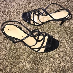 Via Spiga Black Strappy Heeled Leather Sandals